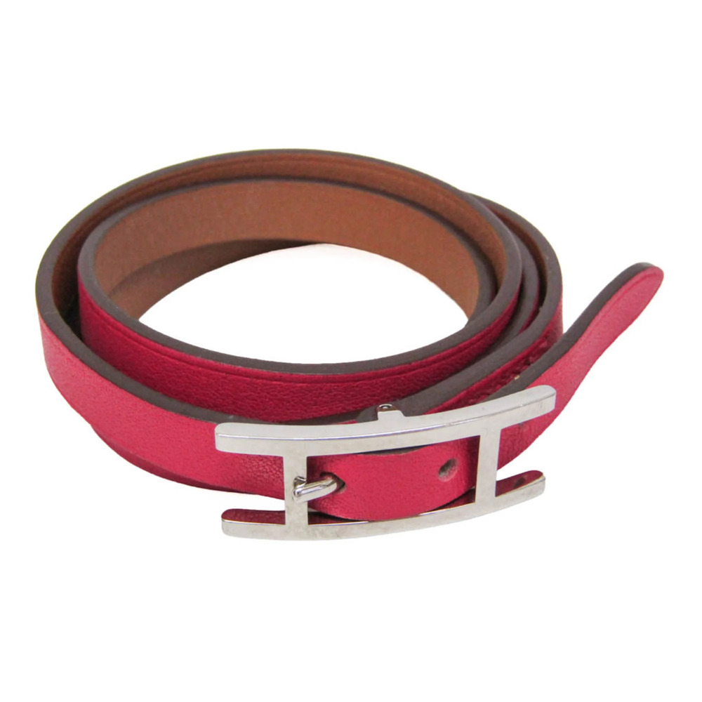 HERMES Silver Leather Bracelet